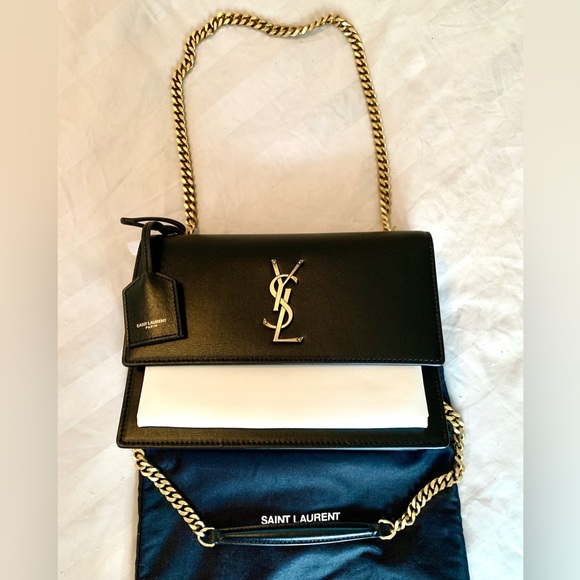 ✨NWOT! YSL Saint Laurent Black and White Sunset Gold Chain Medium Shoulder Bag - Picture 3 of 6